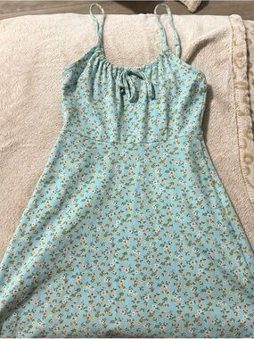Sky and Sparrow Aqua Blue Floral Mini Dress